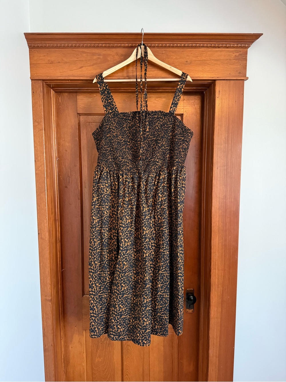 Ava & Viv Black and Brown Printed Smocked Sundress